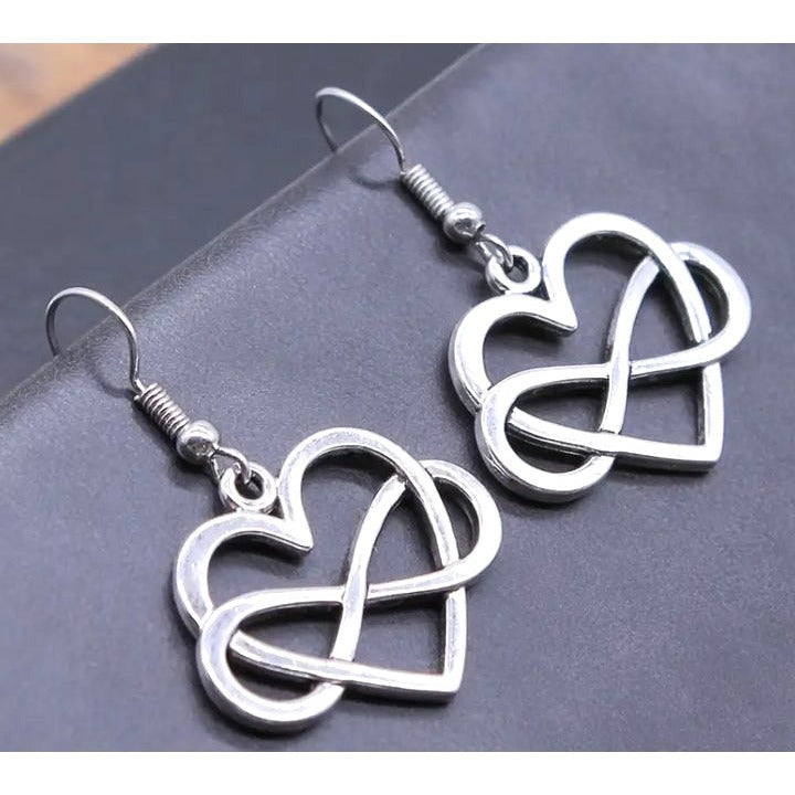 Silver Tone Infinity Heart Dangling Earrings