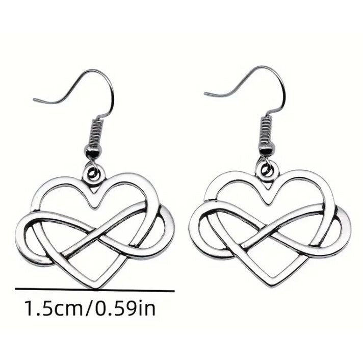 Silver Tone Infinity Heart Dangling Earrings