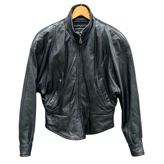 Wilsons Black Leather Jacket With Thinsulate Ultra Insulation Quilted Lining & Zip Closure Size S
