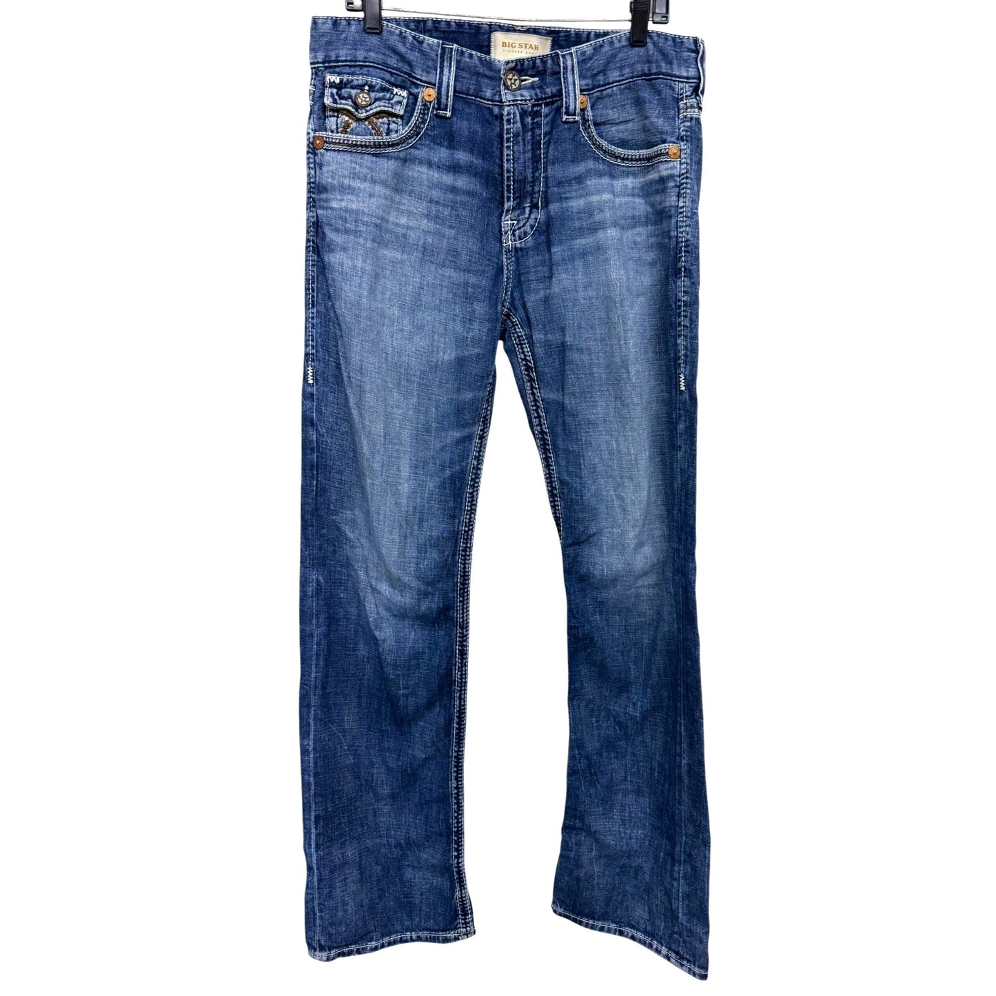 Big Star Pioneer Bootcut Jeans Blue Denim With Embroidered Pockets Men's 33L
