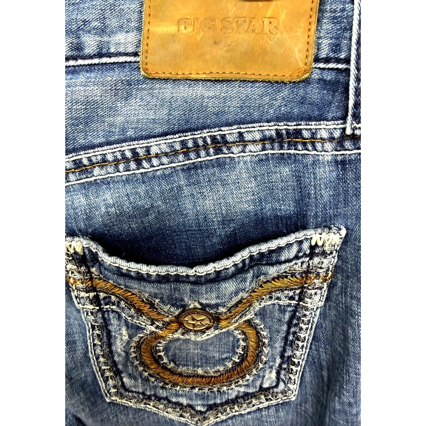 Big Star Pioneer Bootcut Jeans Blue Denim With Embroidered Pockets Men's 33L
