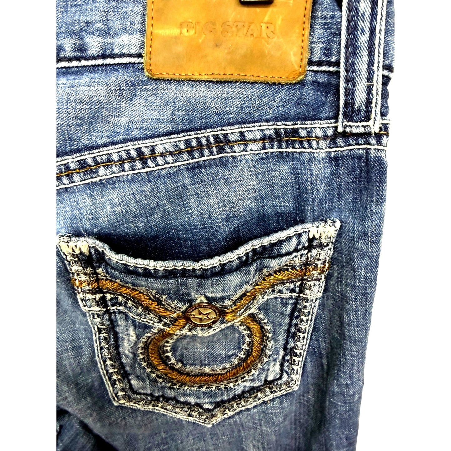 Big Star Pioneer Bootcut Jeans Blue Denim With Embroidered Pockets Men's 33L