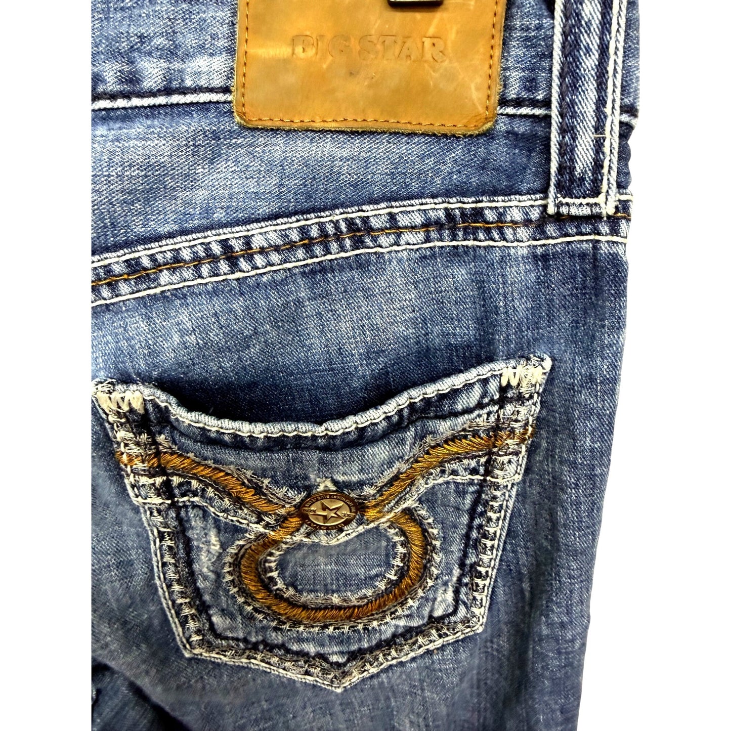 Big Star Pioneer Bootcut Jeans Blue Denim With Embroidered Pockets Men's 33L