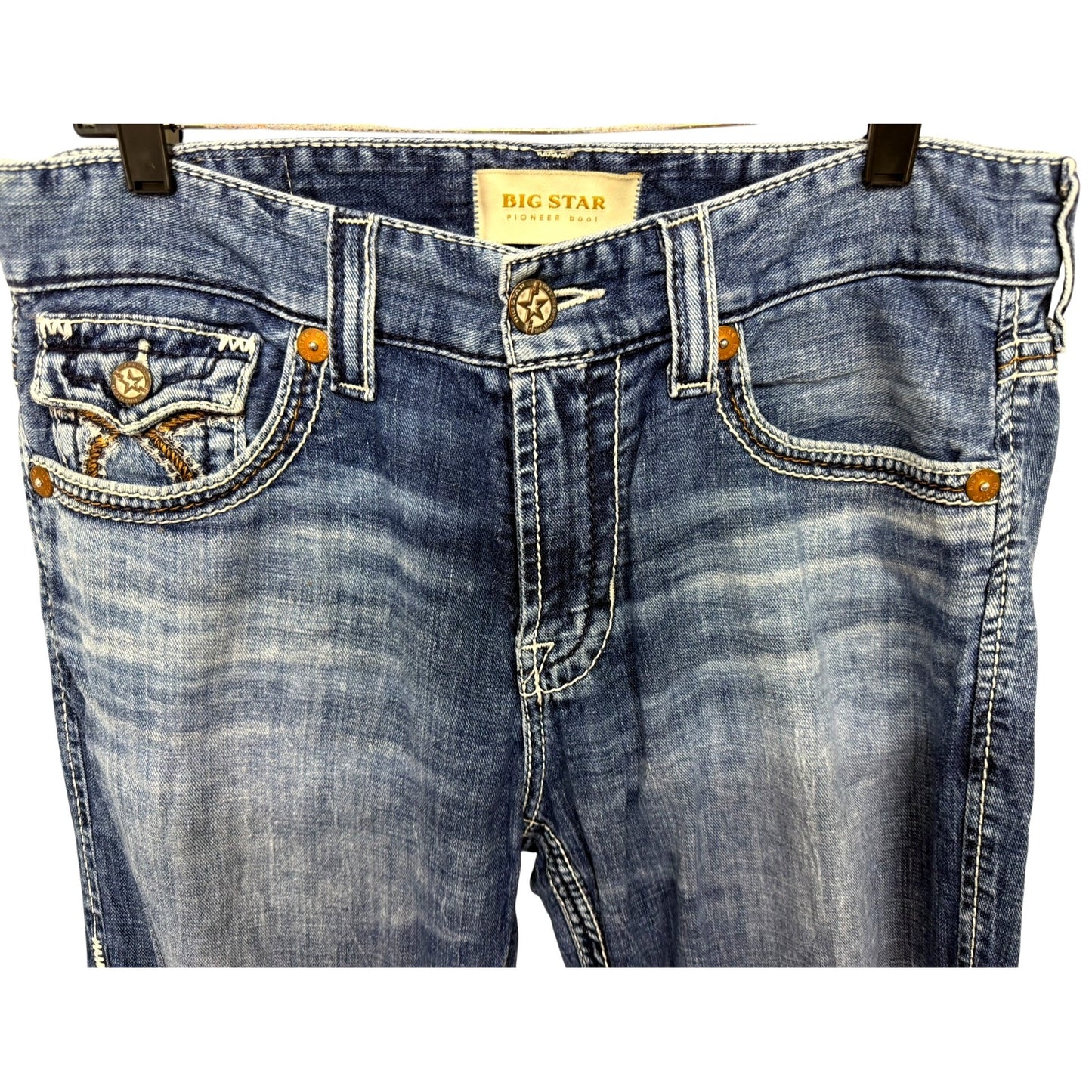 Big Star Pioneer Bootcut Jeans Blue Denim With Embroidered Pockets Men's 33L