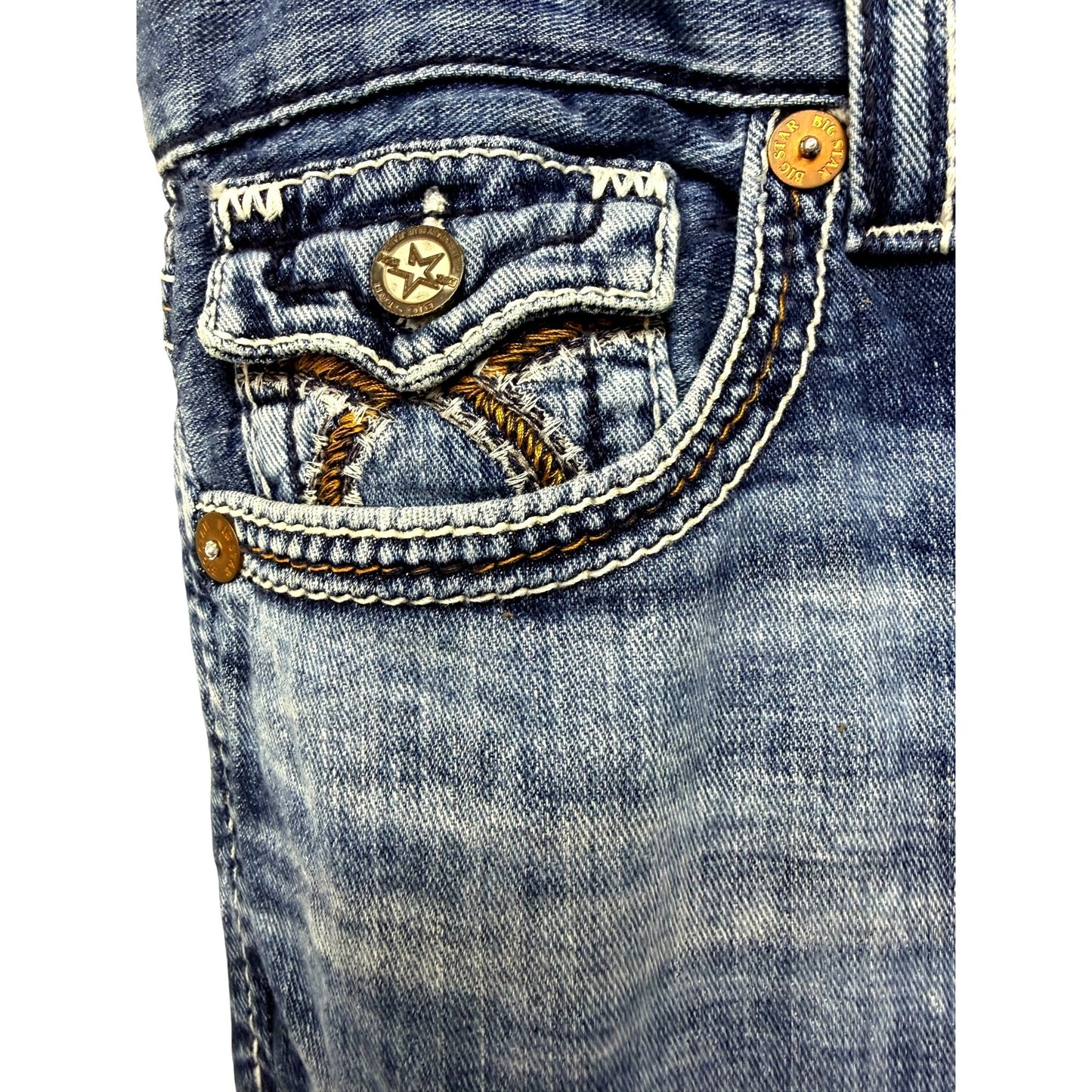Big Star Pioneer Bootcut Jeans Blue Denim With Embroidered Pockets Men's 33L