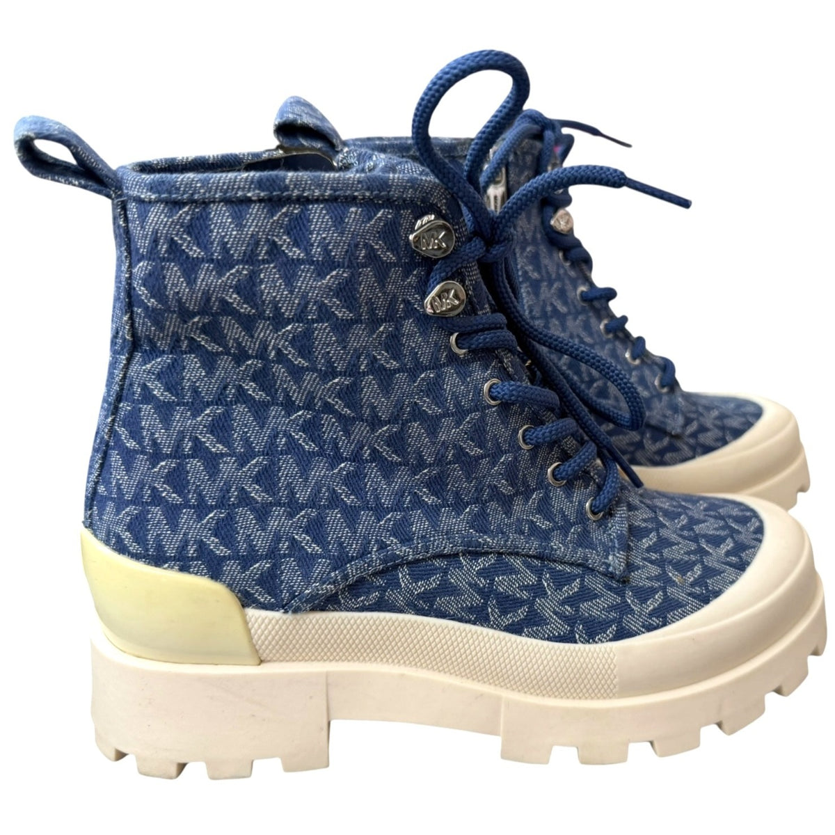 Michael Kores Payton Denim Jacquard Combat Boots SZ 6 NWOB MSRP 349.99