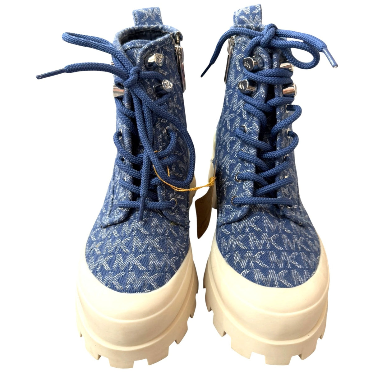 Michael Kores Payton Denim Jacquard Combat Boots SZ 6 NWOB MSRP 349.99