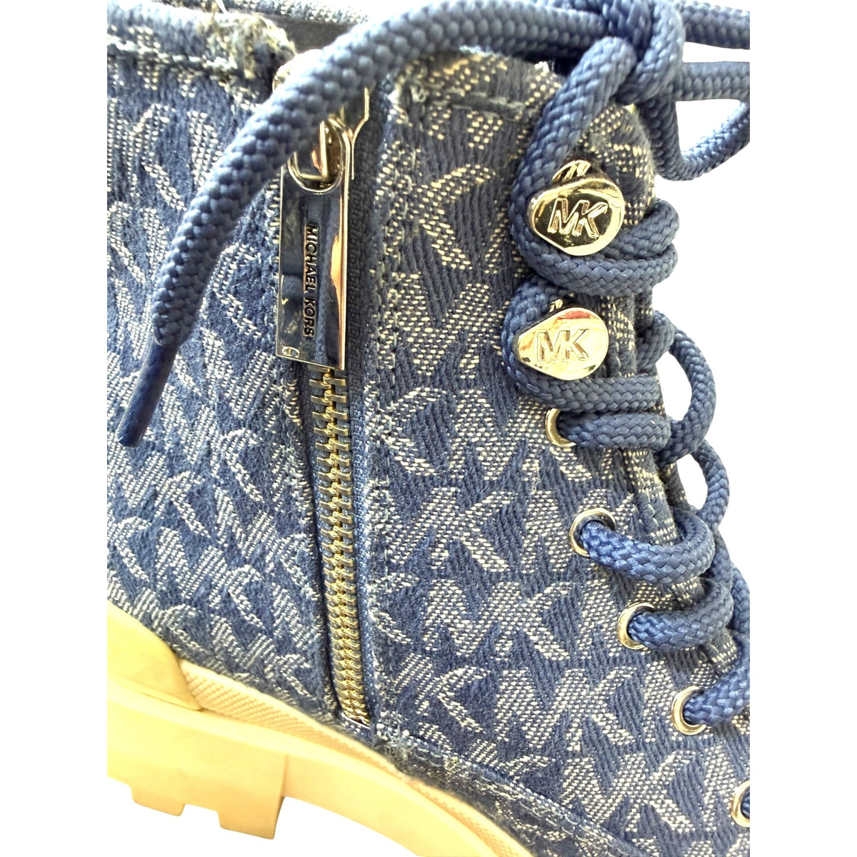 Michael Kores Payton Denim Jacquard Combat Boots SZ 6 NWOB MSRP 349.99
