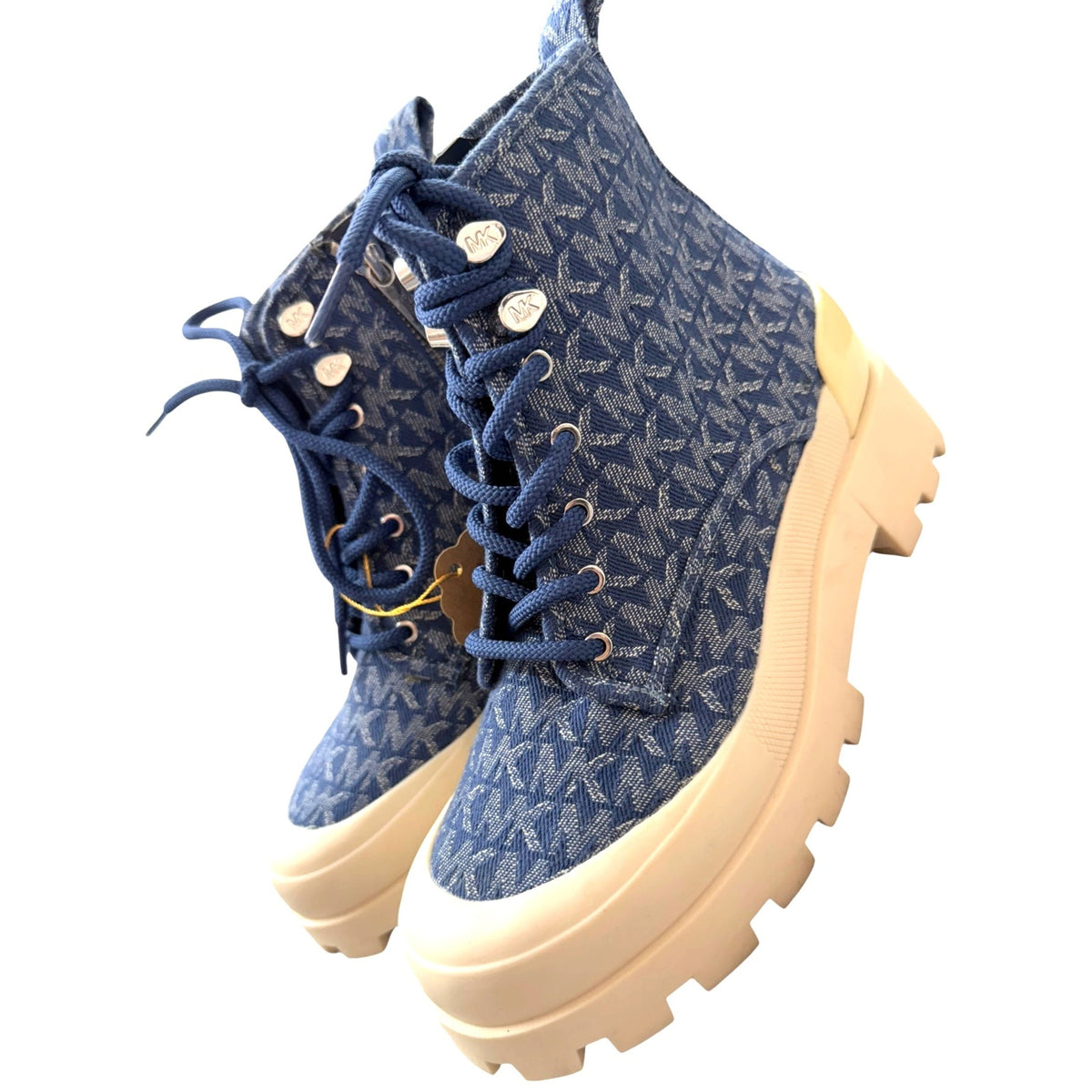 Michael Kores Payton Denim Jacquard Combat Boots SZ 6 NWOB MSRP 349.99