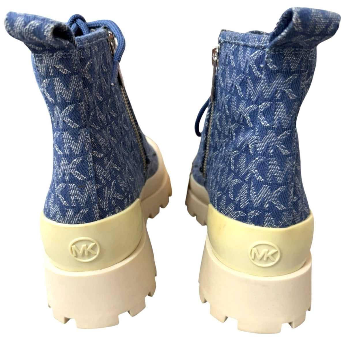 Michael Kores Payton Denim Jacquard Combat Boots SZ 6 NWOB MSRP 349.99
