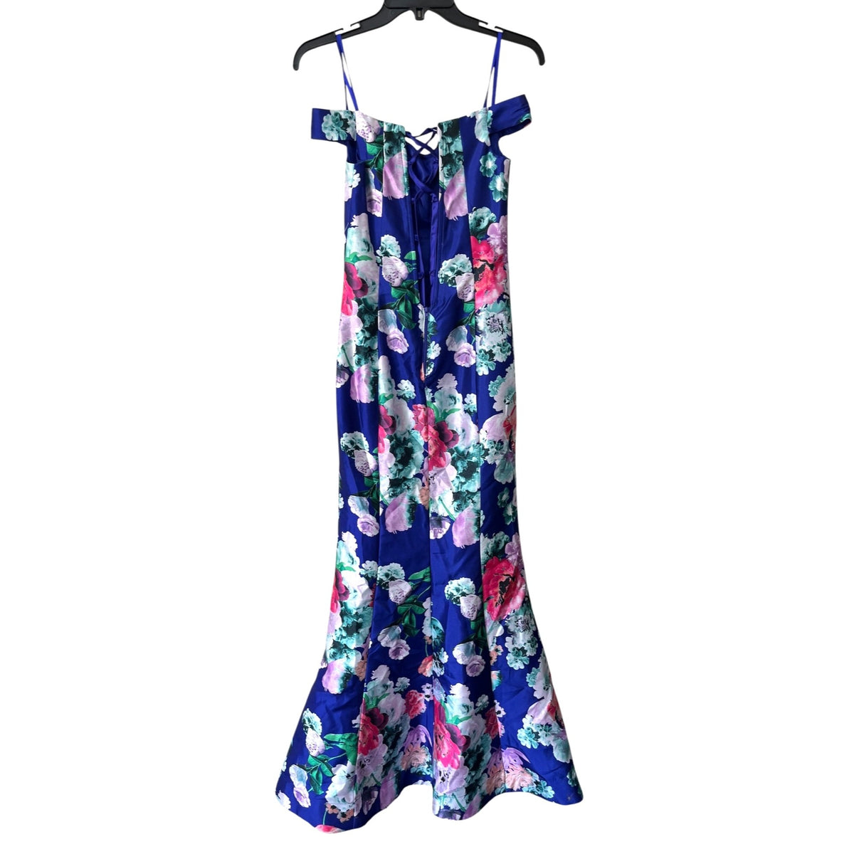 My Michelle Blue Floral Off Shoulder Mermaid Evening Gown Dress Size 1