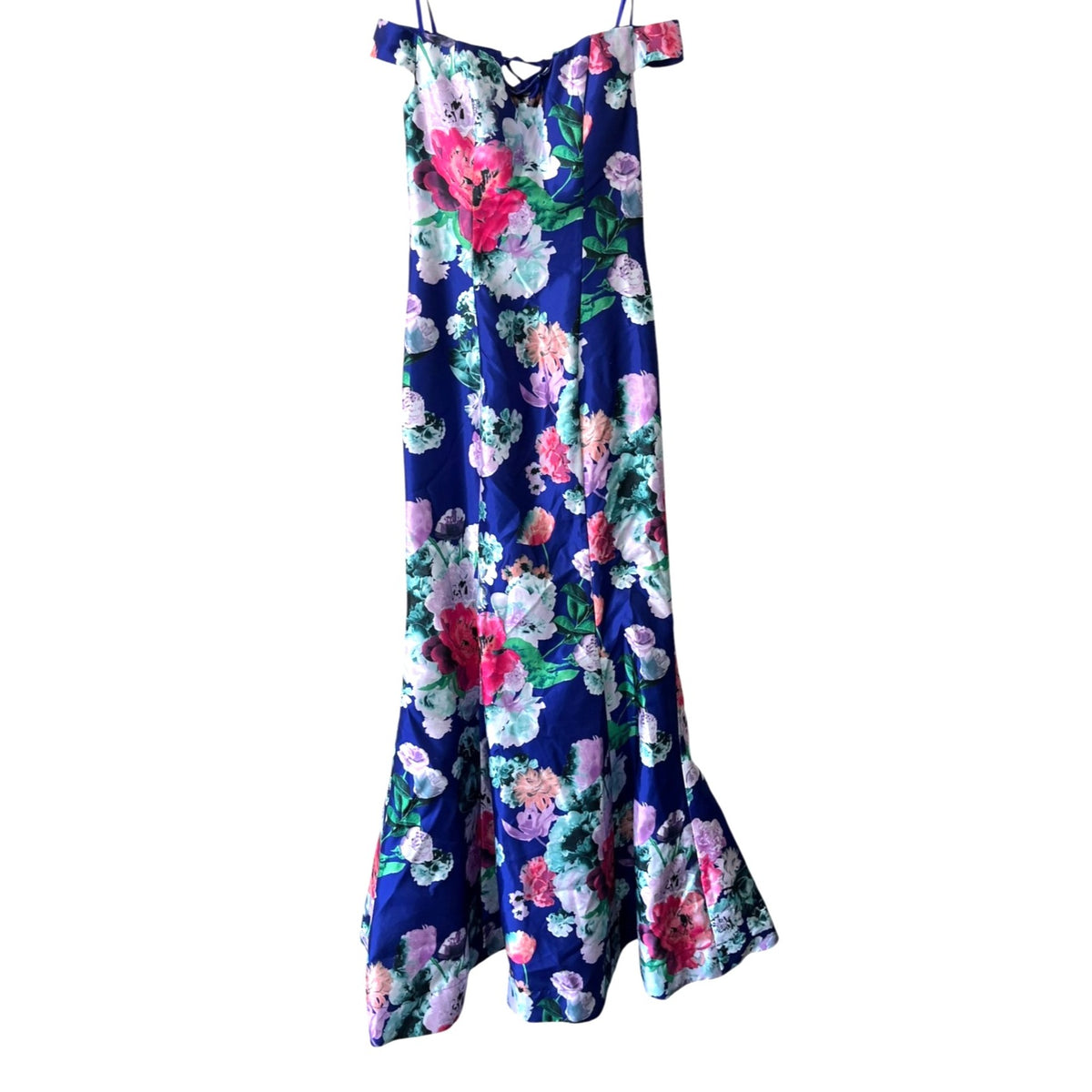 My Michelle Blue Floral Off Shoulder Mermaid Evening Gown Dress Size 1