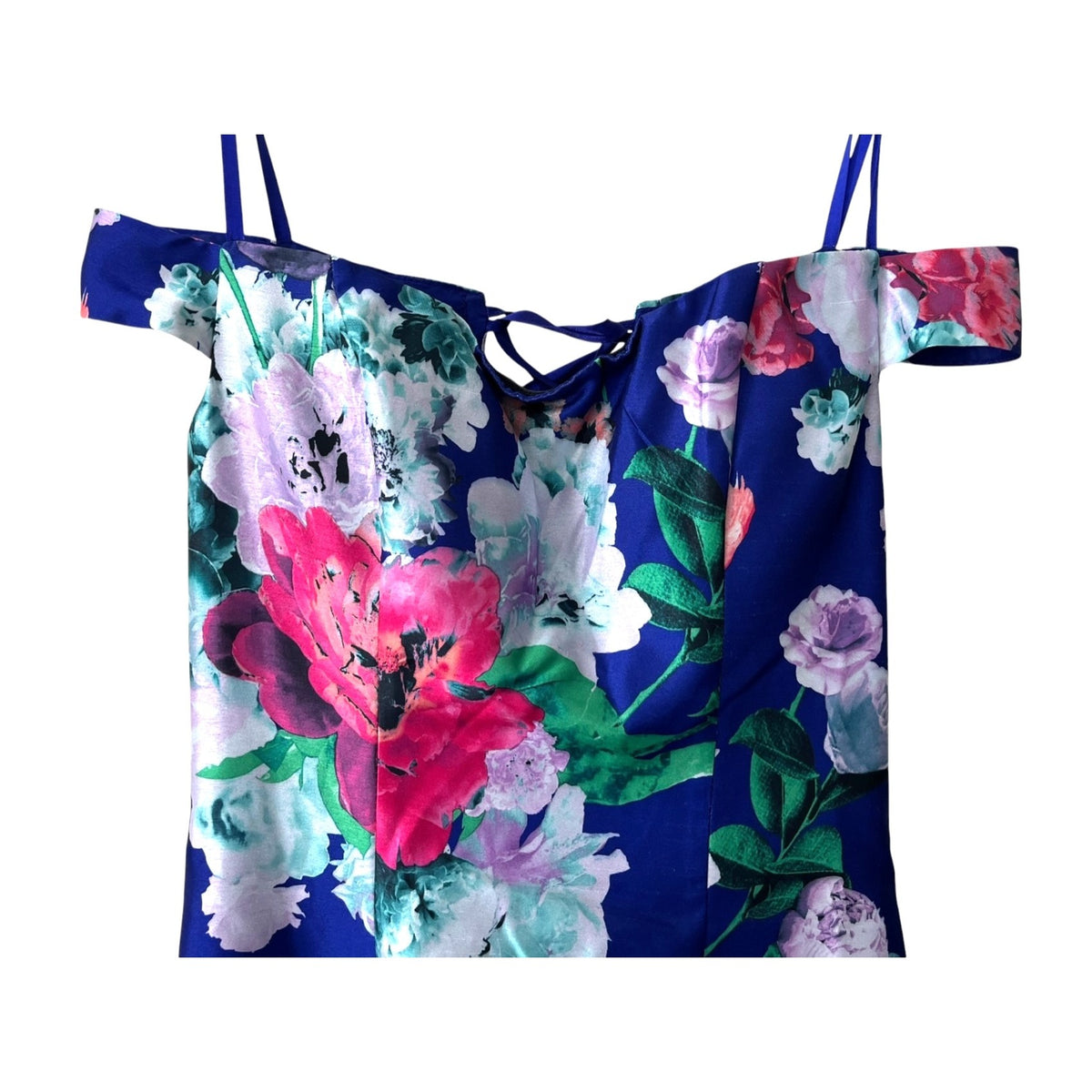 My Michelle Blue Floral Off Shoulder Mermaid Evening Gown Dress Size 1