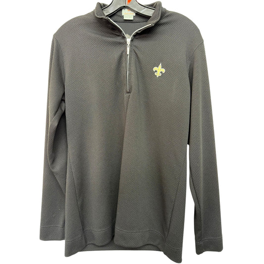 Fennec Mens Charcoal Quarter-Zip Pullover With Yellow Fleur-De-Lis Patch