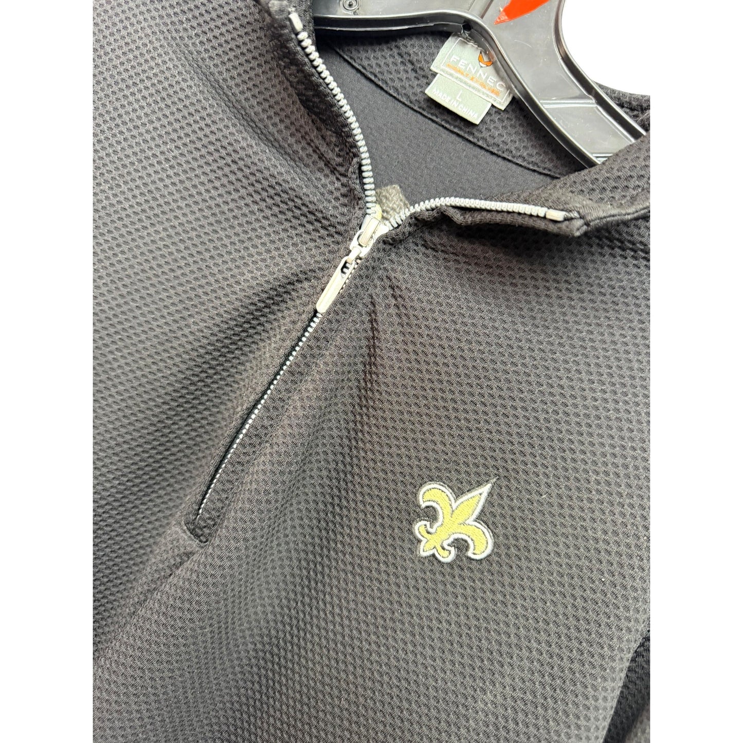 Fennec Mens Charcoal Quarter-Zip Pullover With Yellow Fleur-De-Lis Patch