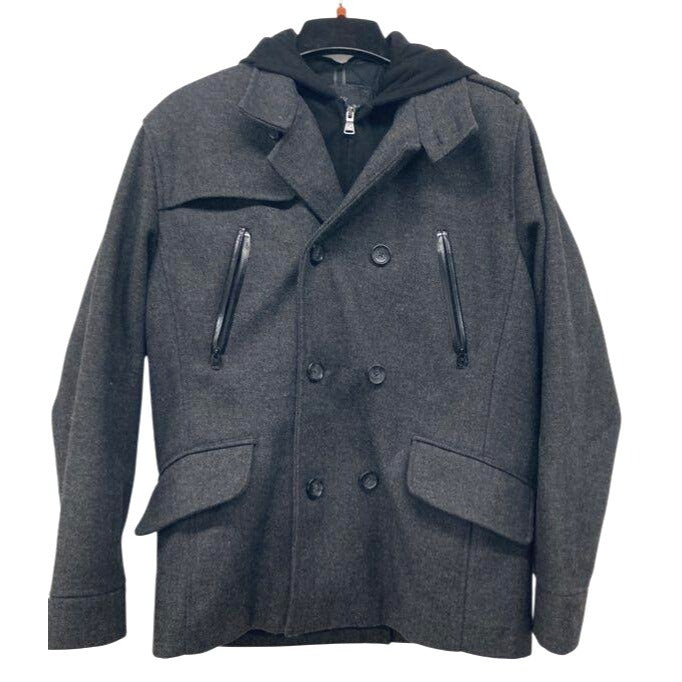 Express Mens Gray Peacoat With Removable Hood L