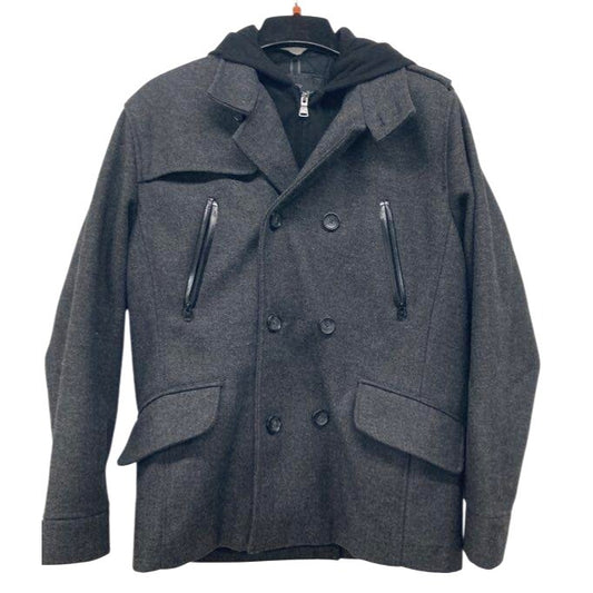 Express Mens Gray Peacoat With Removable Hood L