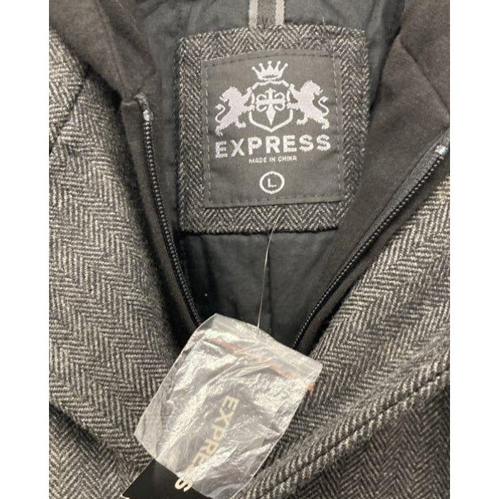 Express Mens Gray Peacoat With Removable Hood L