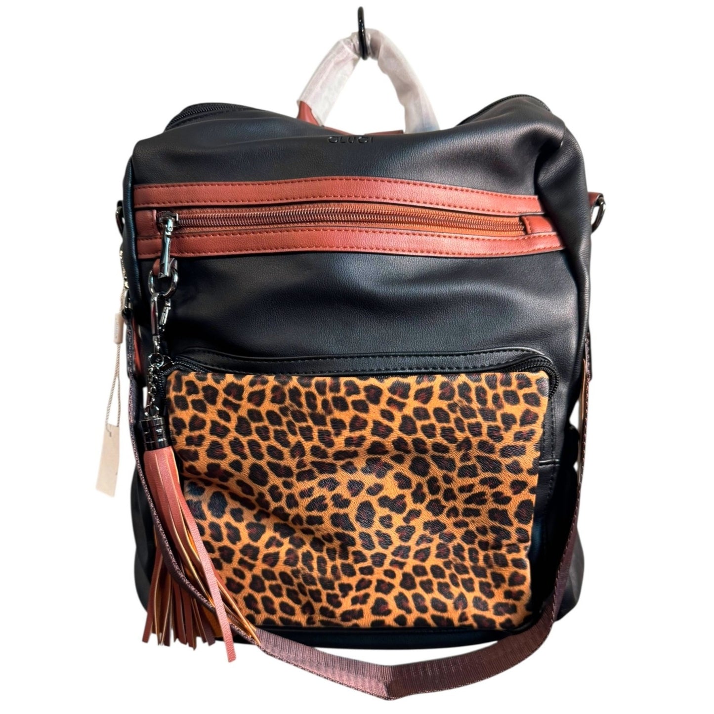 Gluci Convertible Leopard Bookbag with Shoulder strap and Wristlet Purse NWT