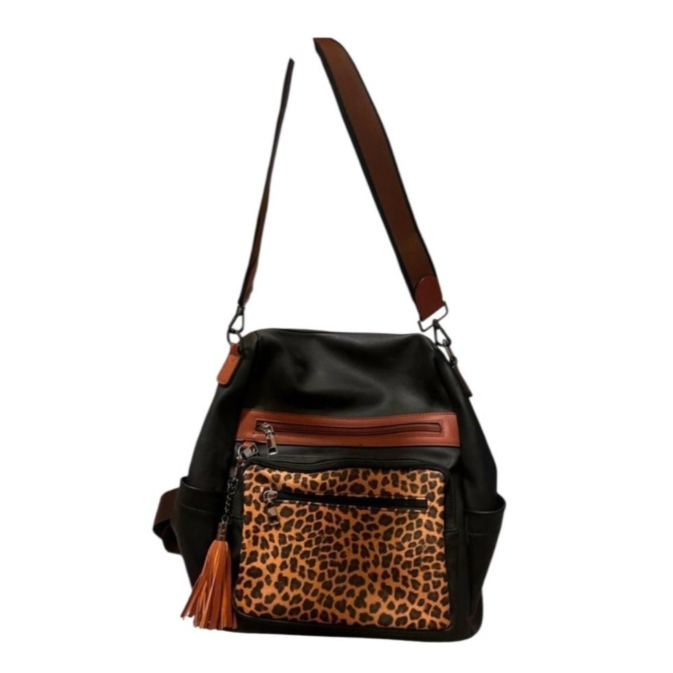 Gluci Convertible Leopard Bookbag with Shoulder strap and Wristlet Purse NWT