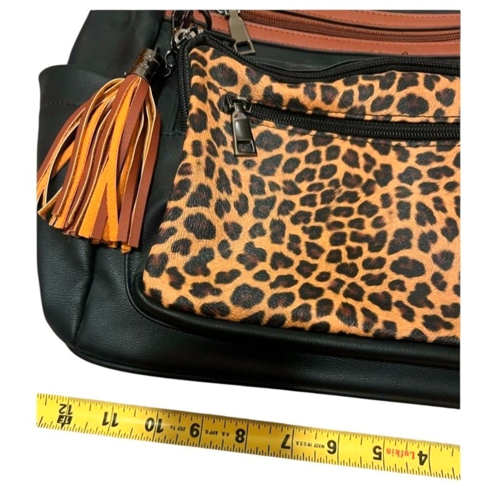 Gluci Convertible Leopard Bookbag with Shoulder strap and Wristlet Purse NWT