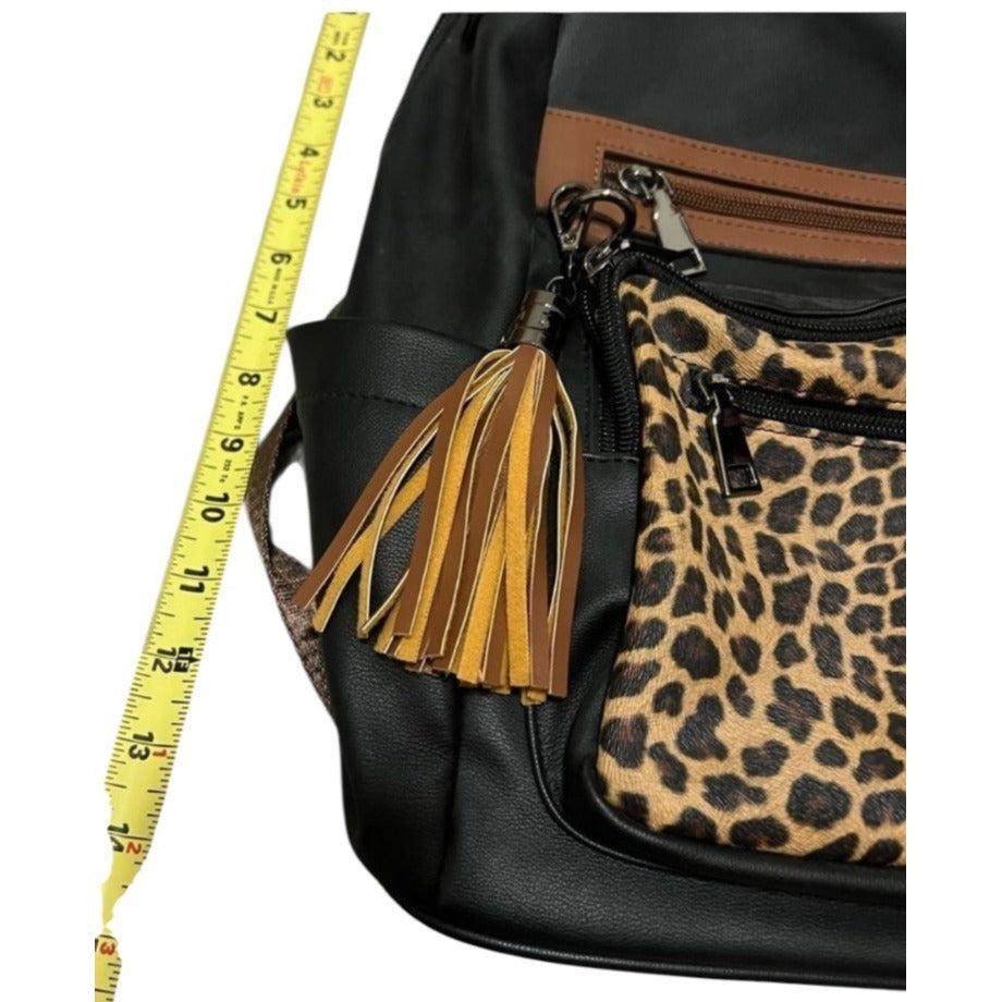 Gluci Convertible Leopard Bookbag with Shoulder strap and Wristlet Purse NWT