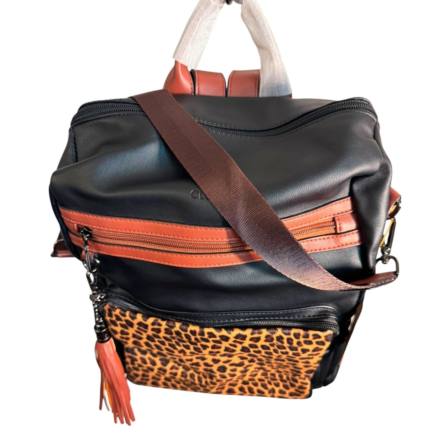 Gluci Convertible Leopard Bookbag with Shoulder strap and Wristlet Purse NWT