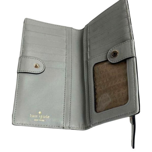 Kate Spade New York Grey Leather Wallet With Bow Accent & Multiple Card Slots