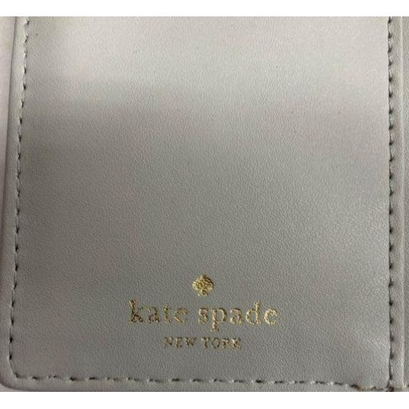 Kate Spade New York Grey Leather Wallet With Bow Accent & Multiple Card Slots