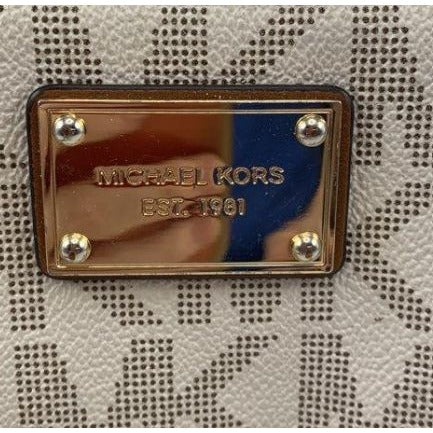 Michael Kors Vanilla Gold Tone MK Logo Print Wristlet Wallet