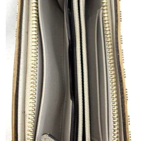 Michael Kors Vanilla Gold Tone MK Logo Print Wristlet Wallet