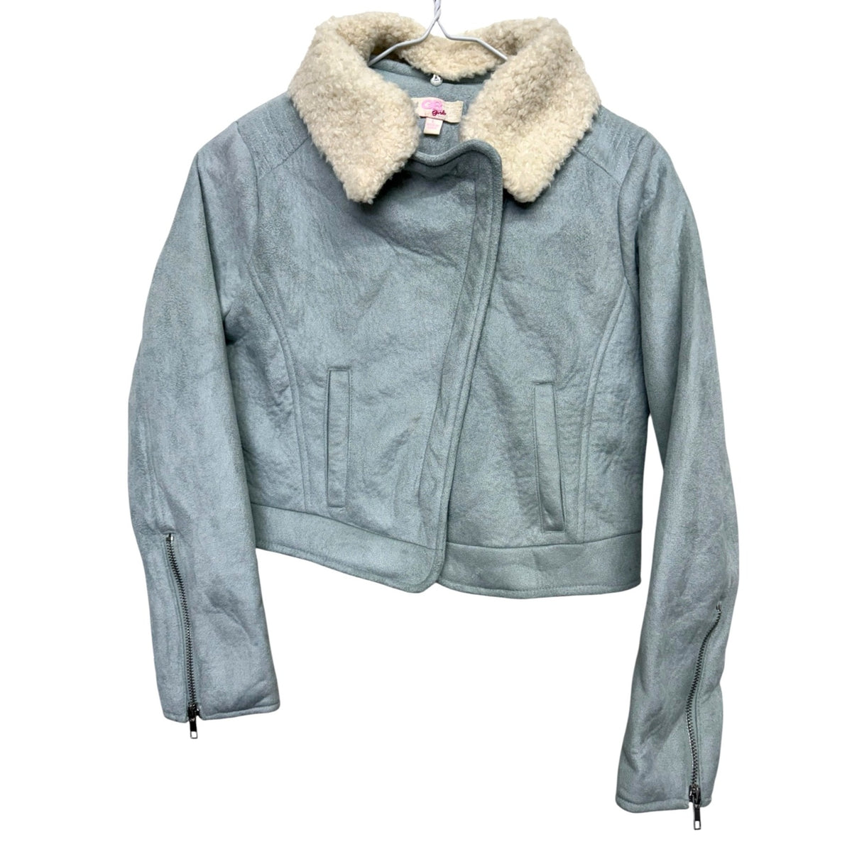 GB Girls Faux Suede Jacket With Removable Sherpa Collar Light Blue Size L