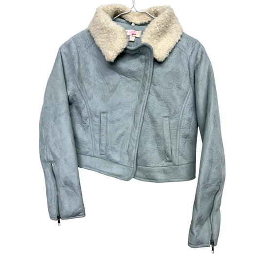 GB Girls Faux Suede Jacket With Removable Sherpa Collar Light Blue Size L
