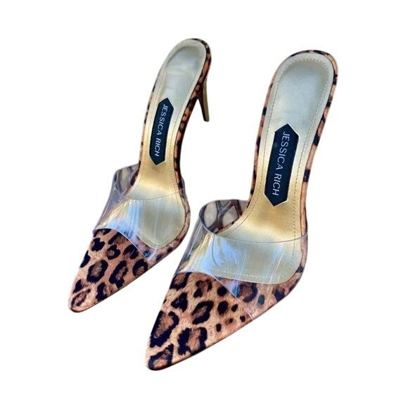 Jessica Rich Women's Leopard Print & Clear PVC Stiletto Heel Mule NWOT Size 37 (7)