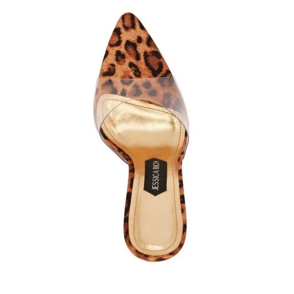 Jessica Rich Women's Leopard Print & Clear PVC Stiletto Heel Mule NWOT Size 37 (7)