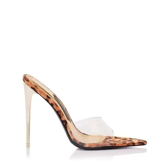 Jessica Rich Women's Leopard Print & Clear PVC Stiletto Heel Mule NWOT Size 37 (7)