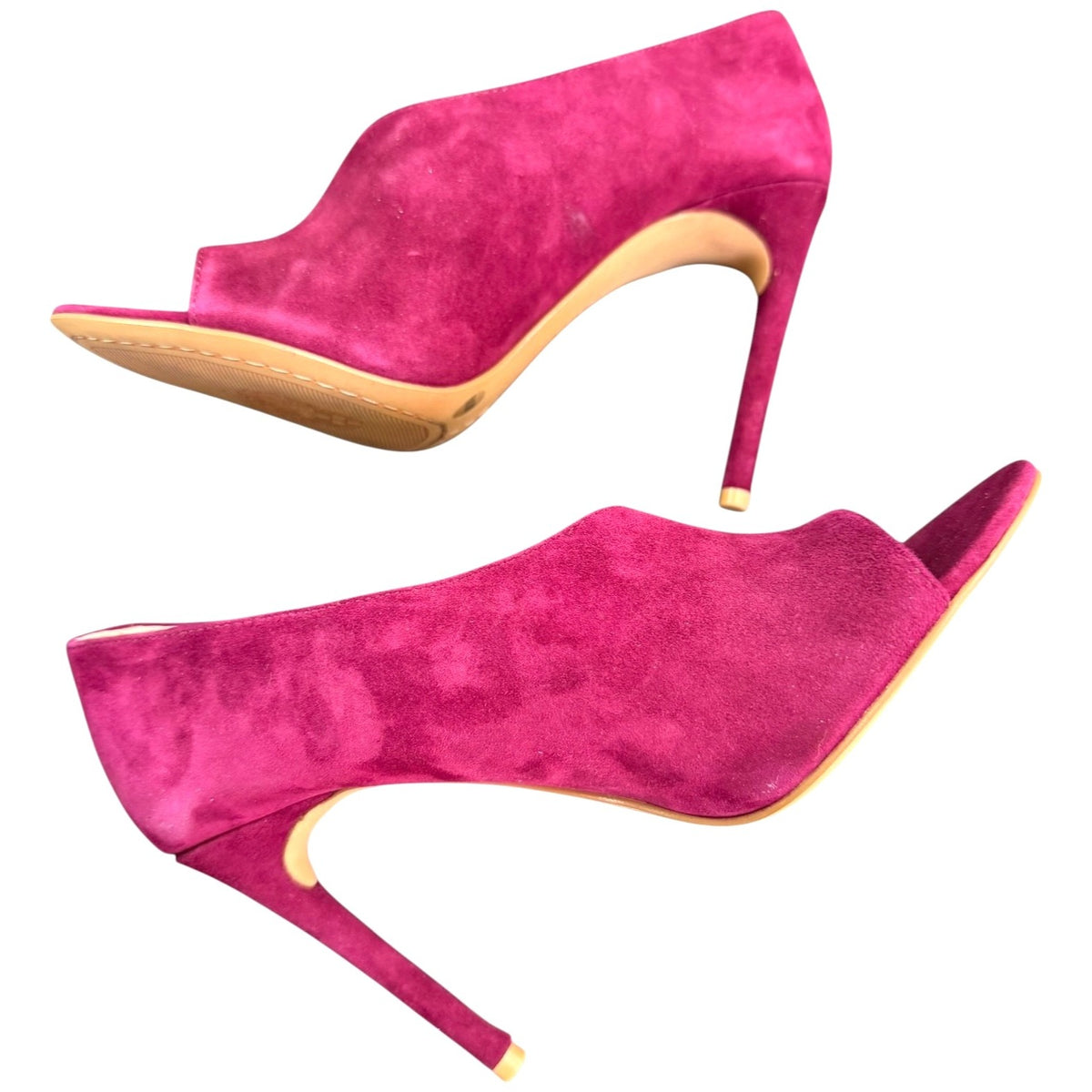 Vince Camuto Ribbon Red Suede Open Toe Heels Size 8M New In Box