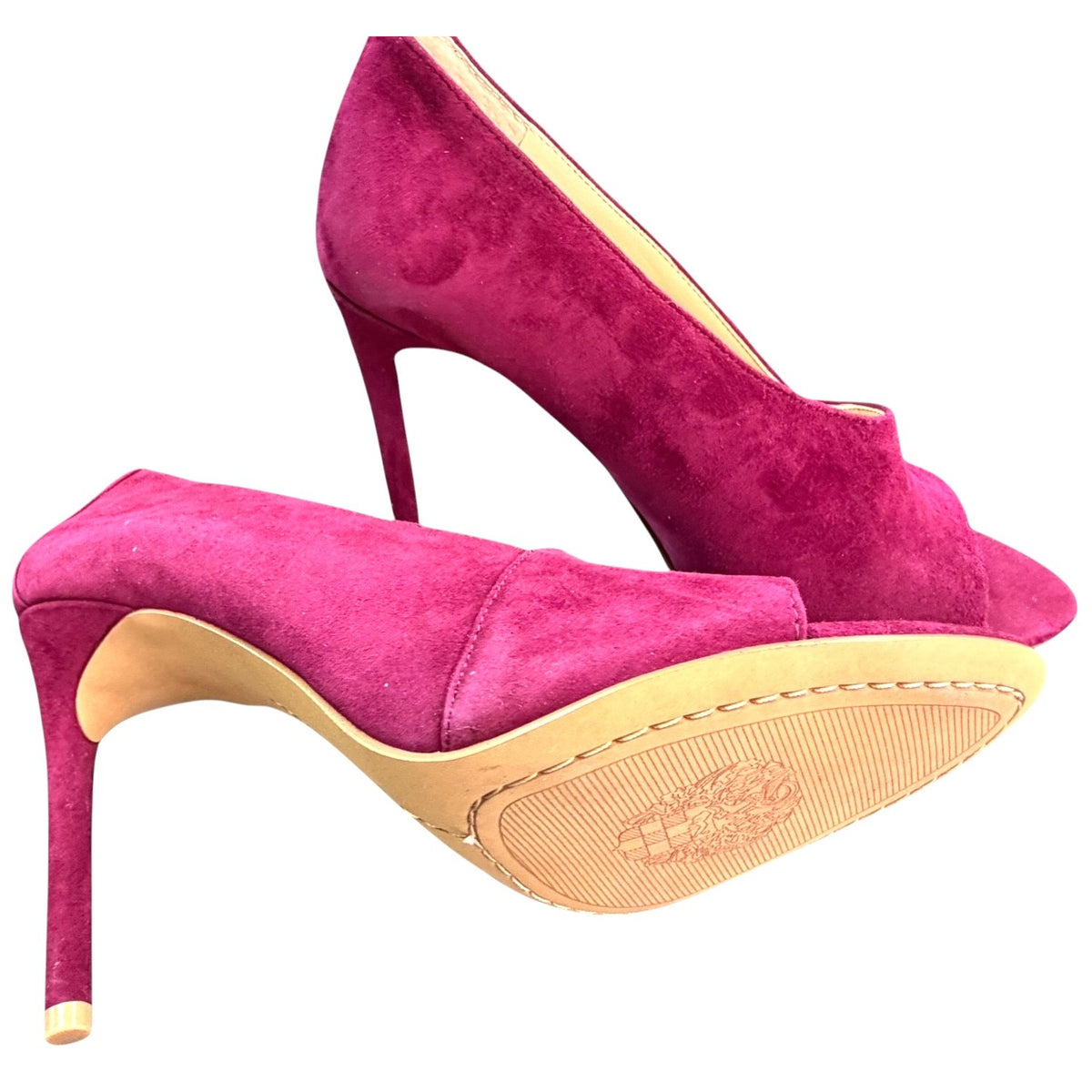 Vince Camuto Ribbon Red Suede Open Toe Heels Size 8M New In Box