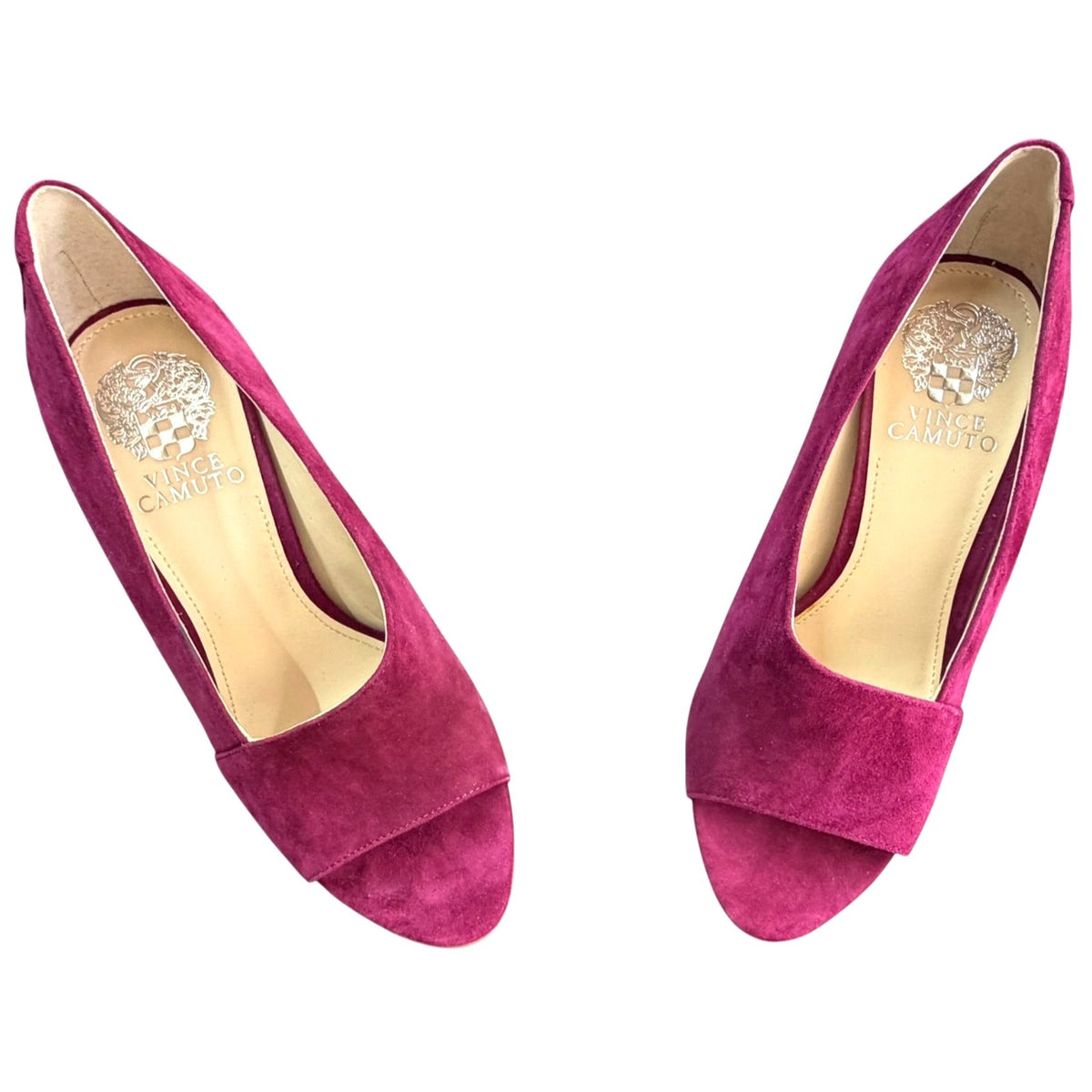 Vince Camuto Ribbon Red Suede Open Toe Heels Size 8M New In Box