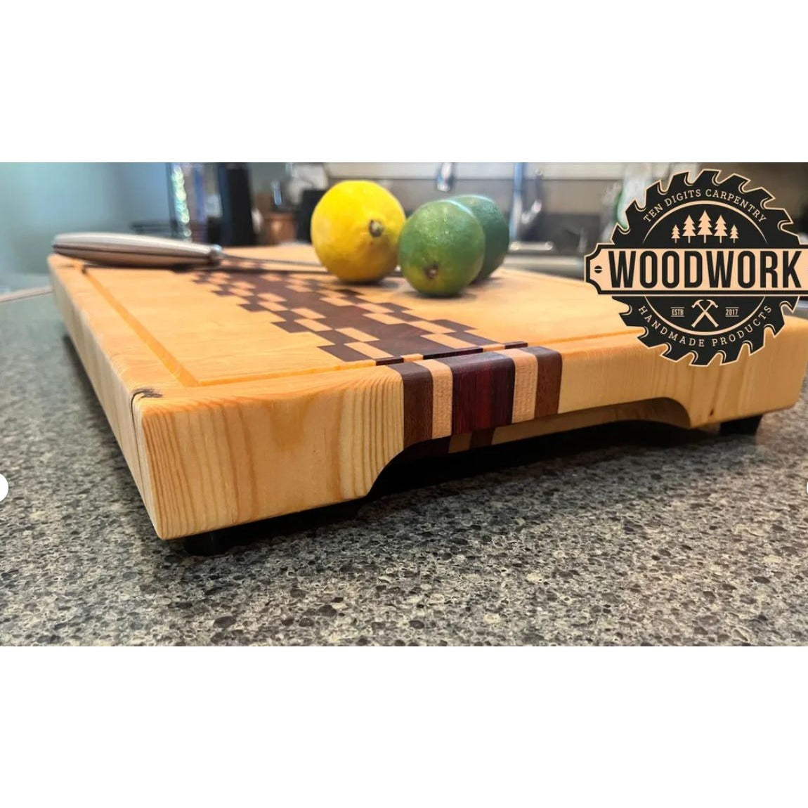 Handmade Wood Cutting Board With Checkerboard Inlay Design