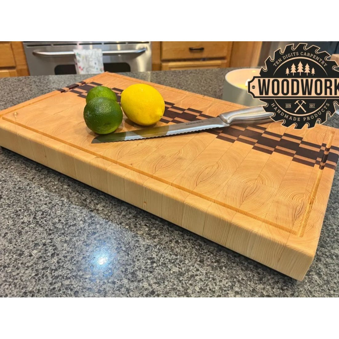 Handmade Wood Cutting Board With Checkerboard Inlay Design