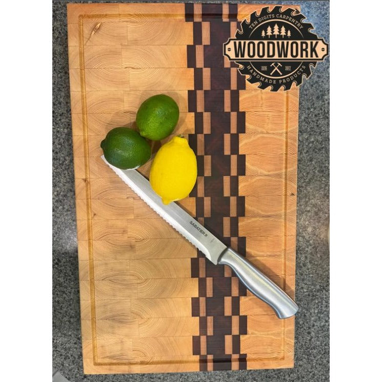 Handmade Wood Cutting Board With Checkerboard Inlay Design