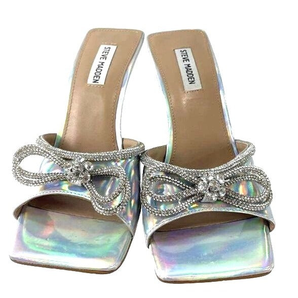 Steve Madden Silver Holographic Bow Heels Size 8