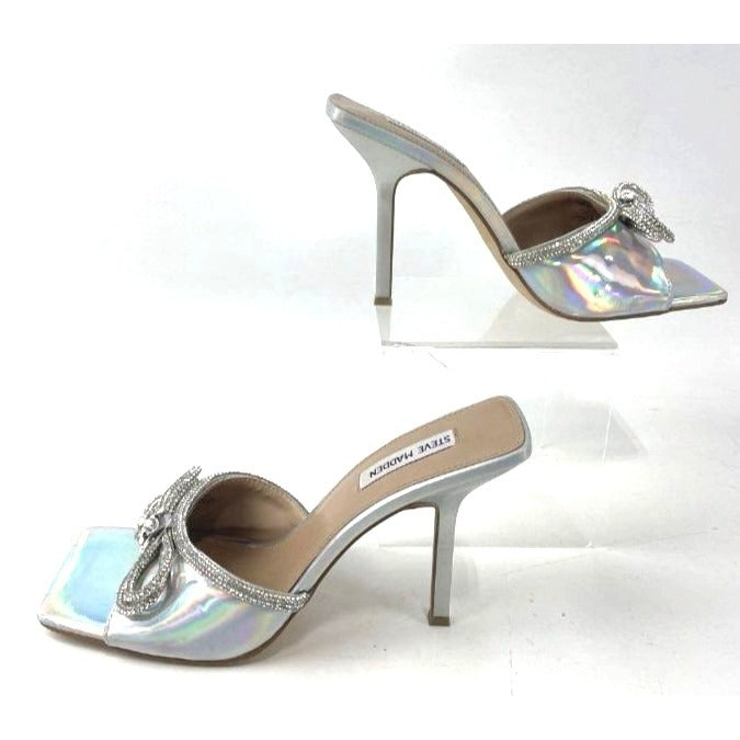 Steve Madden Silver Holographic Bow Heels Size 8
