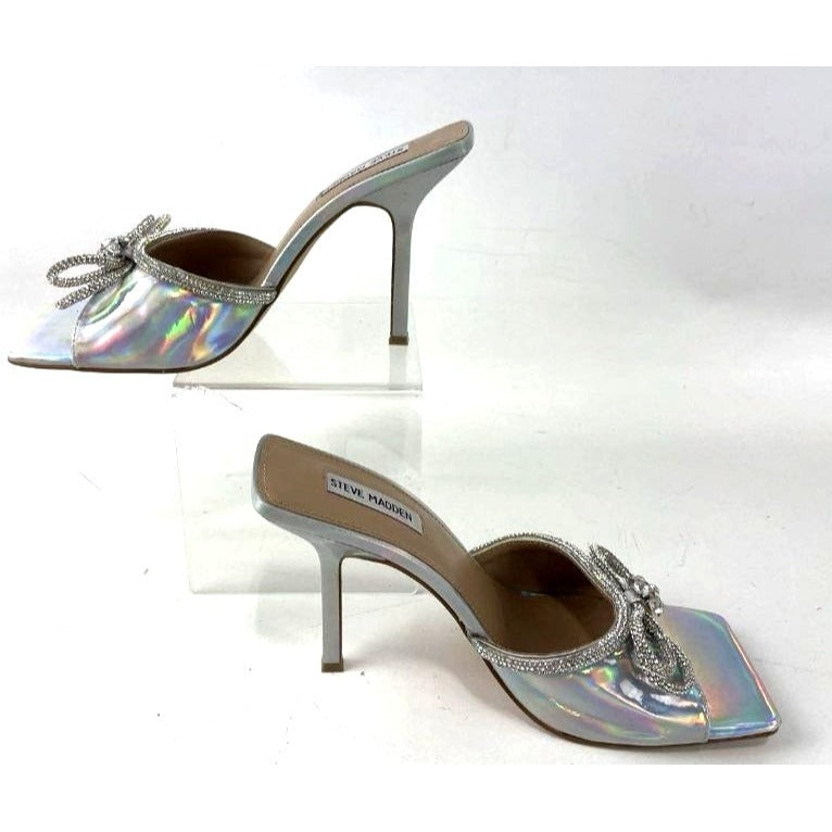 Steve Madden Silver Holographic Bow Heels Size 8