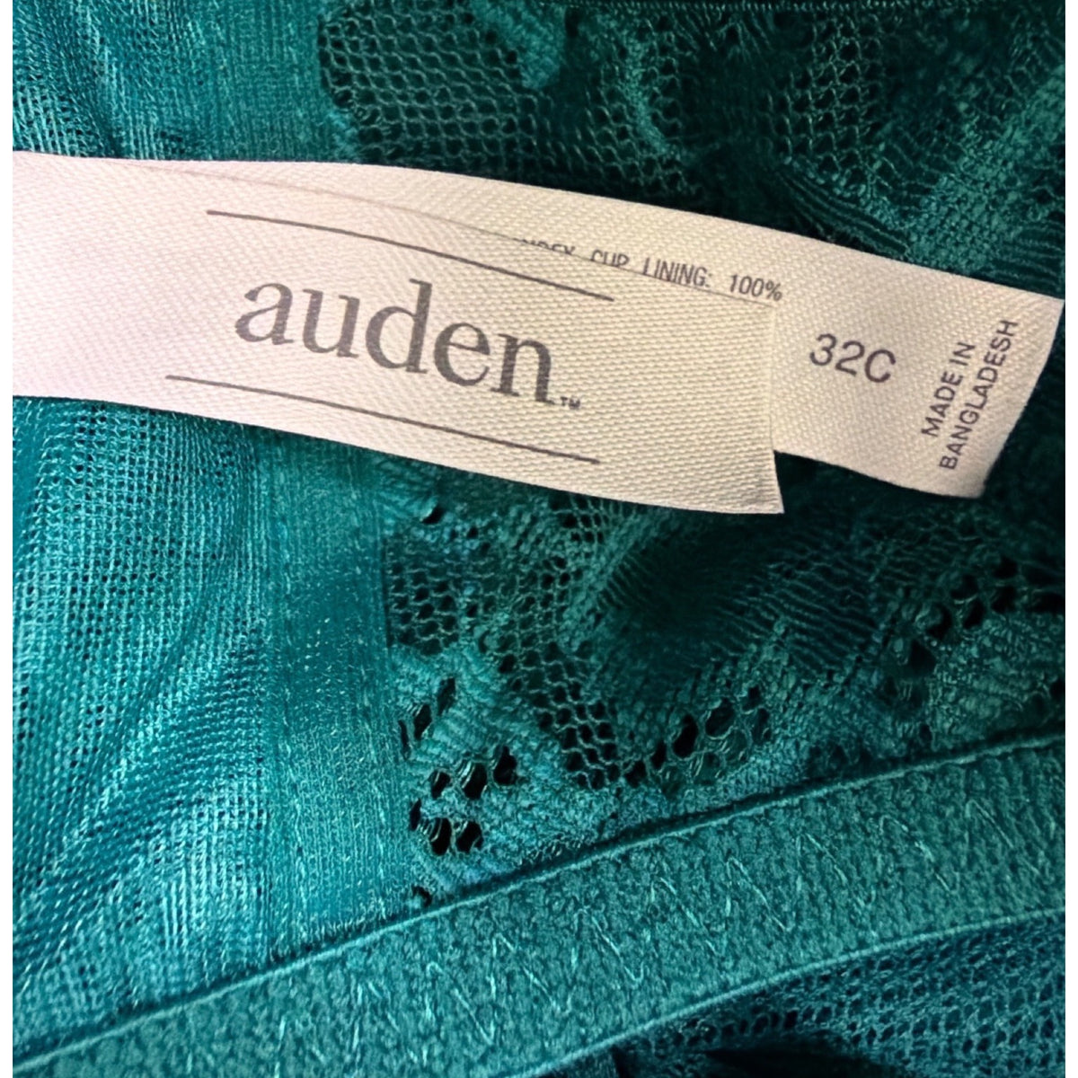 Auden 32C Aqua Lace Push-Up Bra With Racerback Teal Adjusting Straps NWT