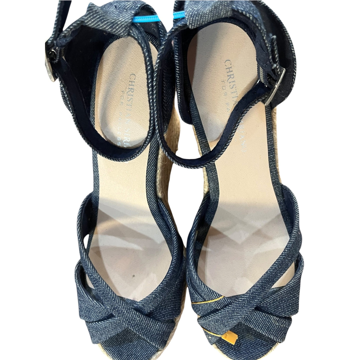 Christian Siriano Denim Espadrille Wedge Sandals Size 9