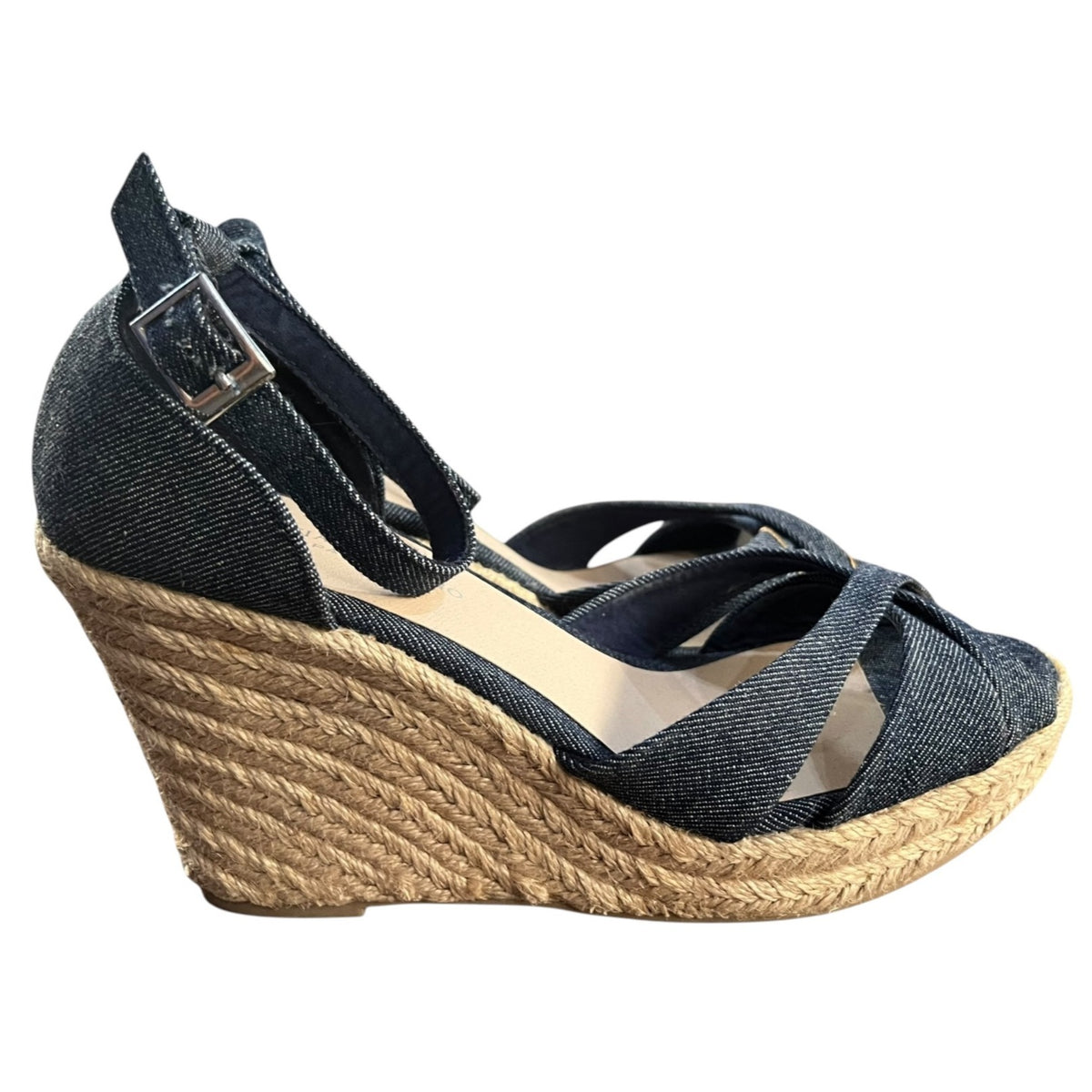 Christian Siriano Denim Espadrille Wedge Sandals Size 9