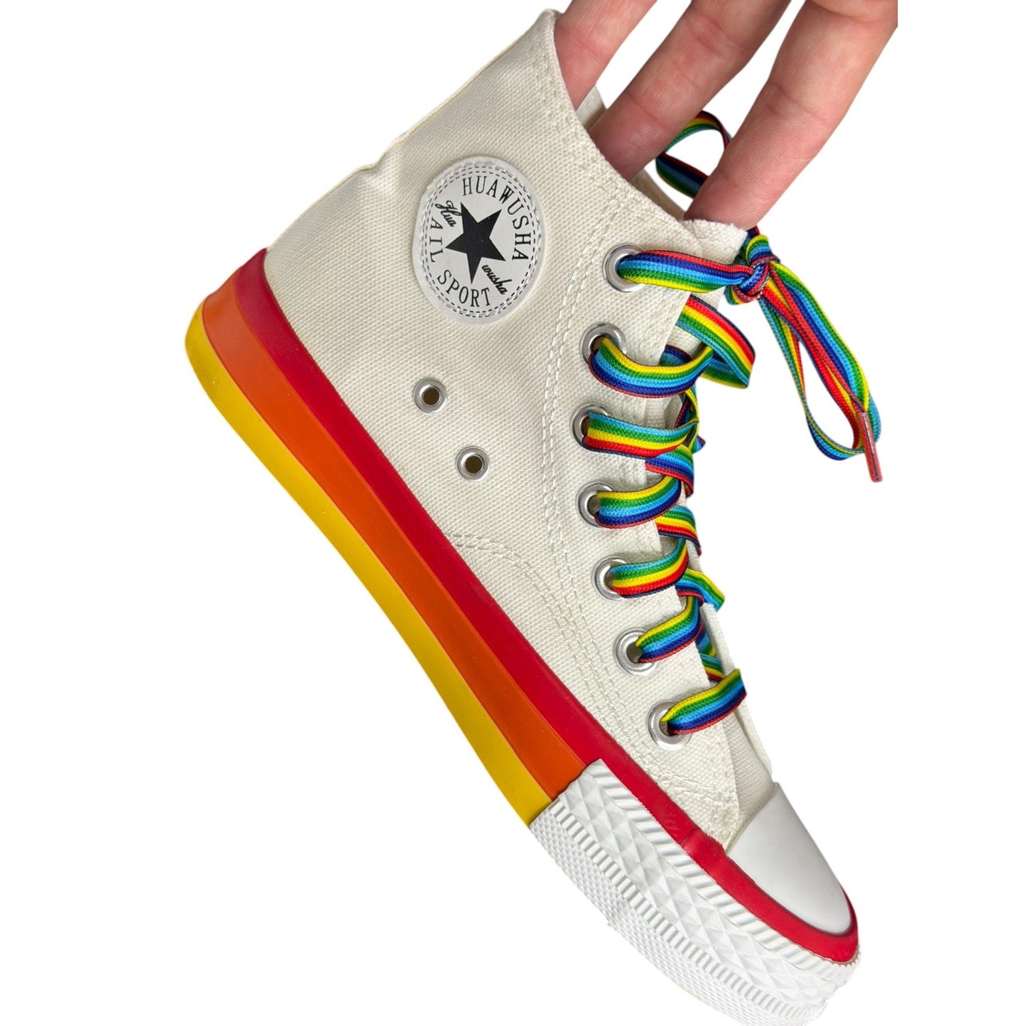 Rainbow Pride Fashion Sneakers Sole Canvas High-Top Sneakers With Multicolor Laces Unisex SZ 35/ US 6.5/7 Women's Youth Sz 4.5-5 Boys NEW
