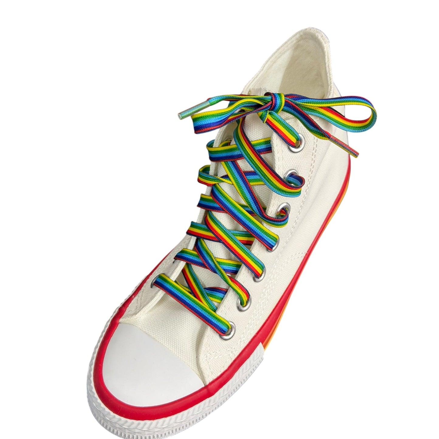 Rainbow Pride Fashion Sneakers Sole Canvas High-Top Sneakers With Multicolor Laces Unisex SZ 35/ US 6.5/7 Women's Youth Sz 4.5-5 Boys NEW